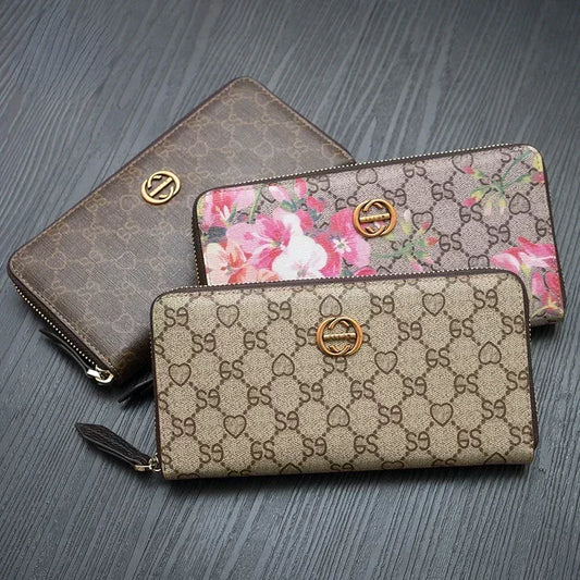 Women's Long PVC Luxury Wallet Large-capacity Purse Fashion Phone Handbag Card Holder Zipper Flower-printed Clutch 8Z