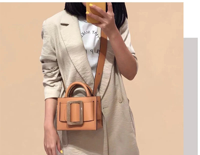 Handbags for Women 2022 Designer Luxury Genuine Leather Metal Square Buckle Shoulder Crossbody Bag Fashion Top Quality Tote Bag