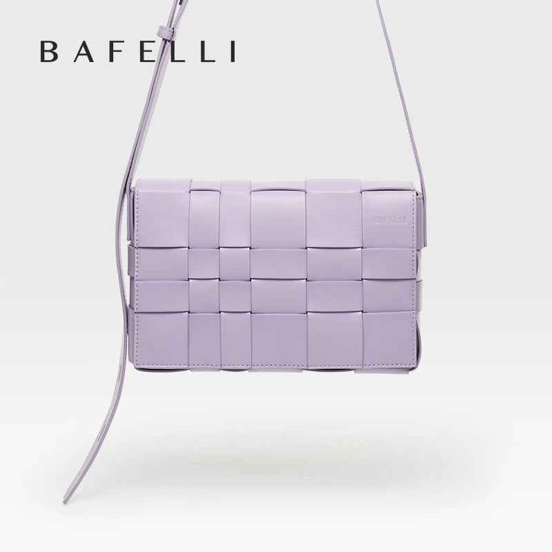 BAFELLI HANDBAG 2023 NEW WOVEN FASHION GENUINE LEATHER BOX BAG SHOULDER CROSSBODY PURSE WOMEN'S FEMALE LUXURY BRAND CLASSICAL