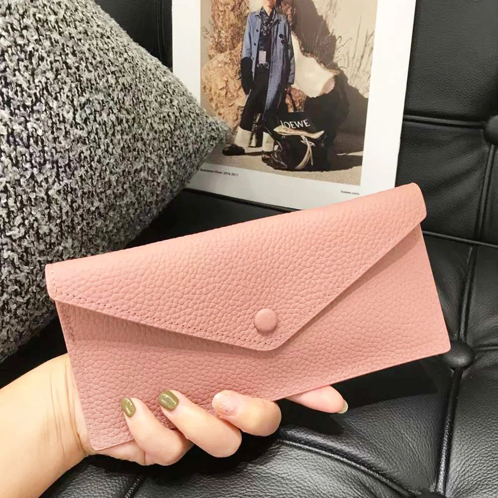 Envelope Long Women Wallet Slim Genuine Leather Female Phone Hand Purse Luxury Cowhide Classic Clutch Bag Card Holder Wallet