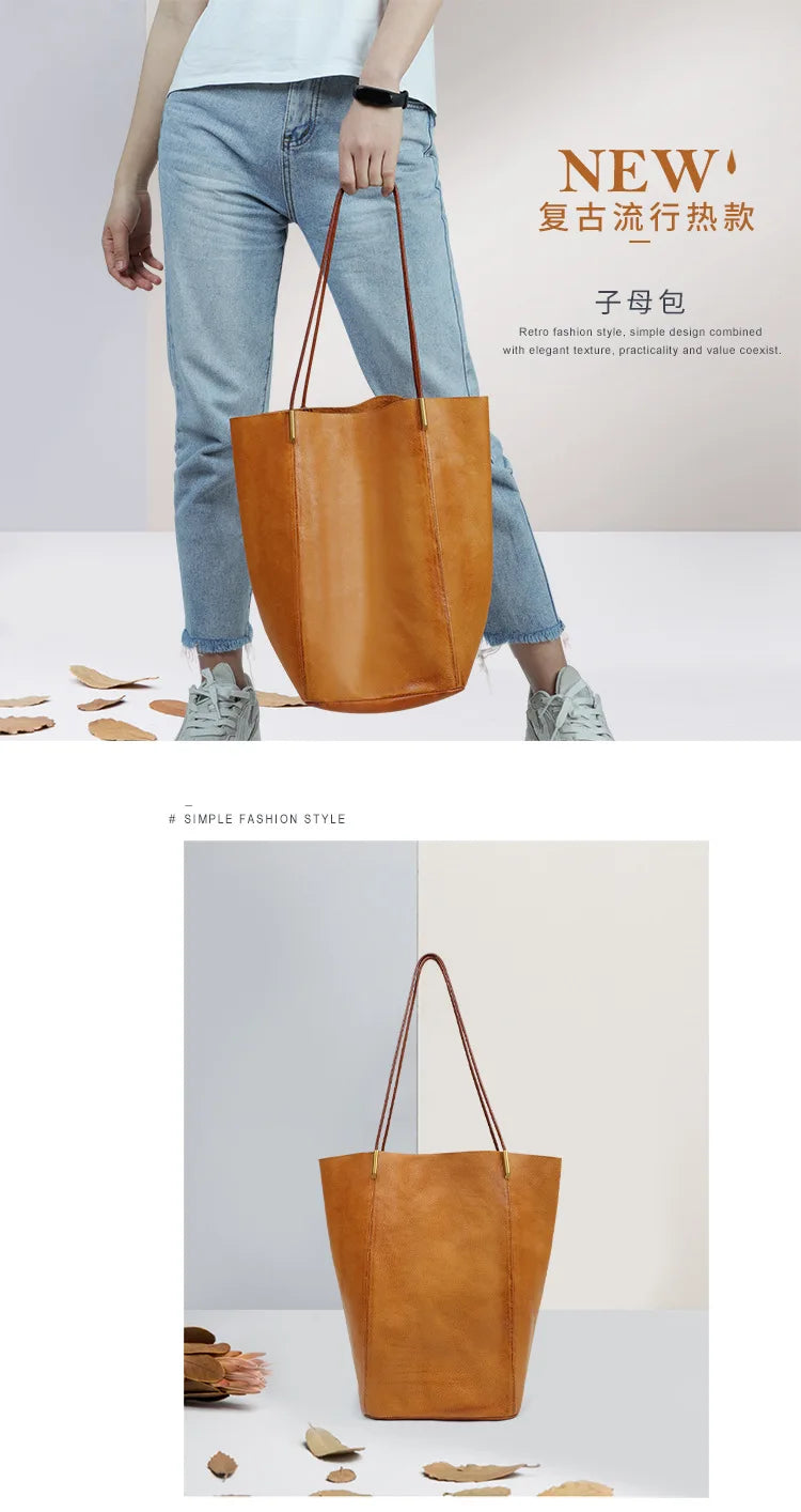 GOSLOON-198 Luxury Genuine Leather Women Shoulder Bags Large Capacity Female Totes Bag Original Leather Lady Handbag Casual