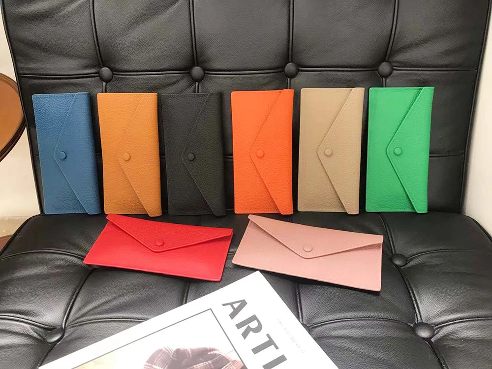 Envelope Long Women Wallet Slim Genuine Leather Female Phone Hand Purse Luxury Cowhide Classic Clutch Bag Card Holder Wallet