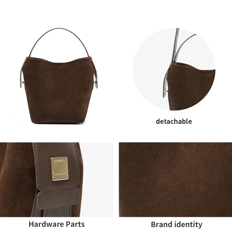 LA FESTIN Original 2024 New Handbags Women Suede Leather Bag Luxury Brand Bucket Bag Fashion Shoulder Bag Crossboby Bag