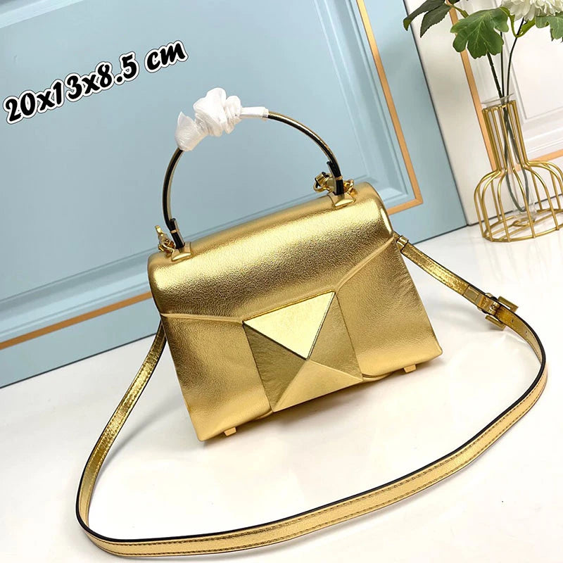 Women's Luxury Large Rivet Handbag Soft Genuine Leather One Shoulder Bag Fashion Lady Purse Evening Party Clutch Bag 2023 New