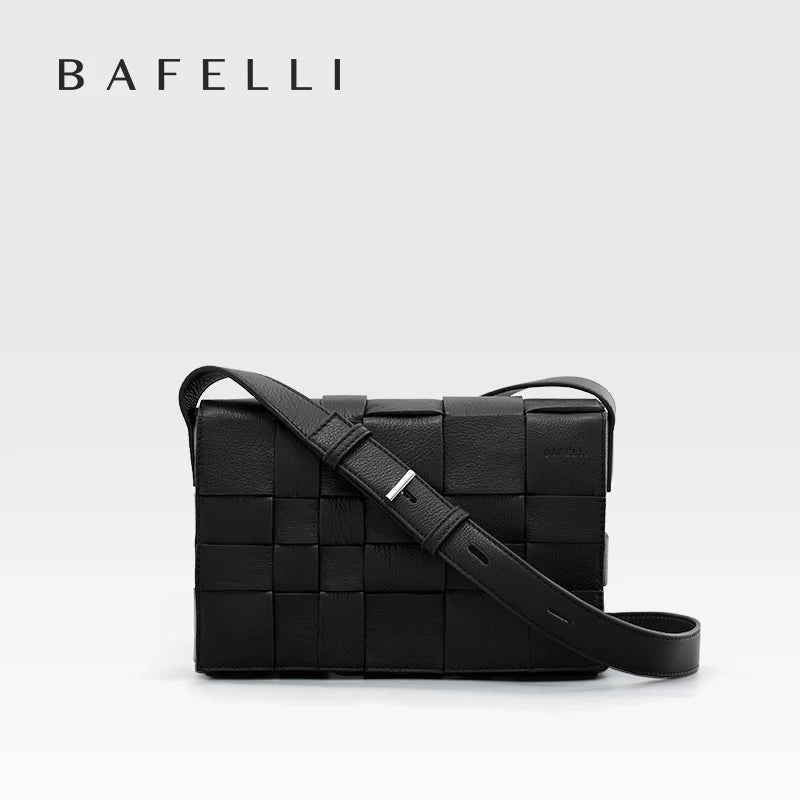 BAFELLI HANDBAG 2023 NEW WOVEN FASHION GENUINE LEATHER BOX BAG SHOULDER CROSSBODY PURSE WOMEN'S FEMALE LUXURY BRAND CLASSICAL