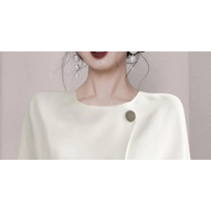 Spring Summer Elegant Fashion Solid Simple Buttons Shirt Ladies Temperament Long Sleeve All-match Blouse Top Women 's Clothing