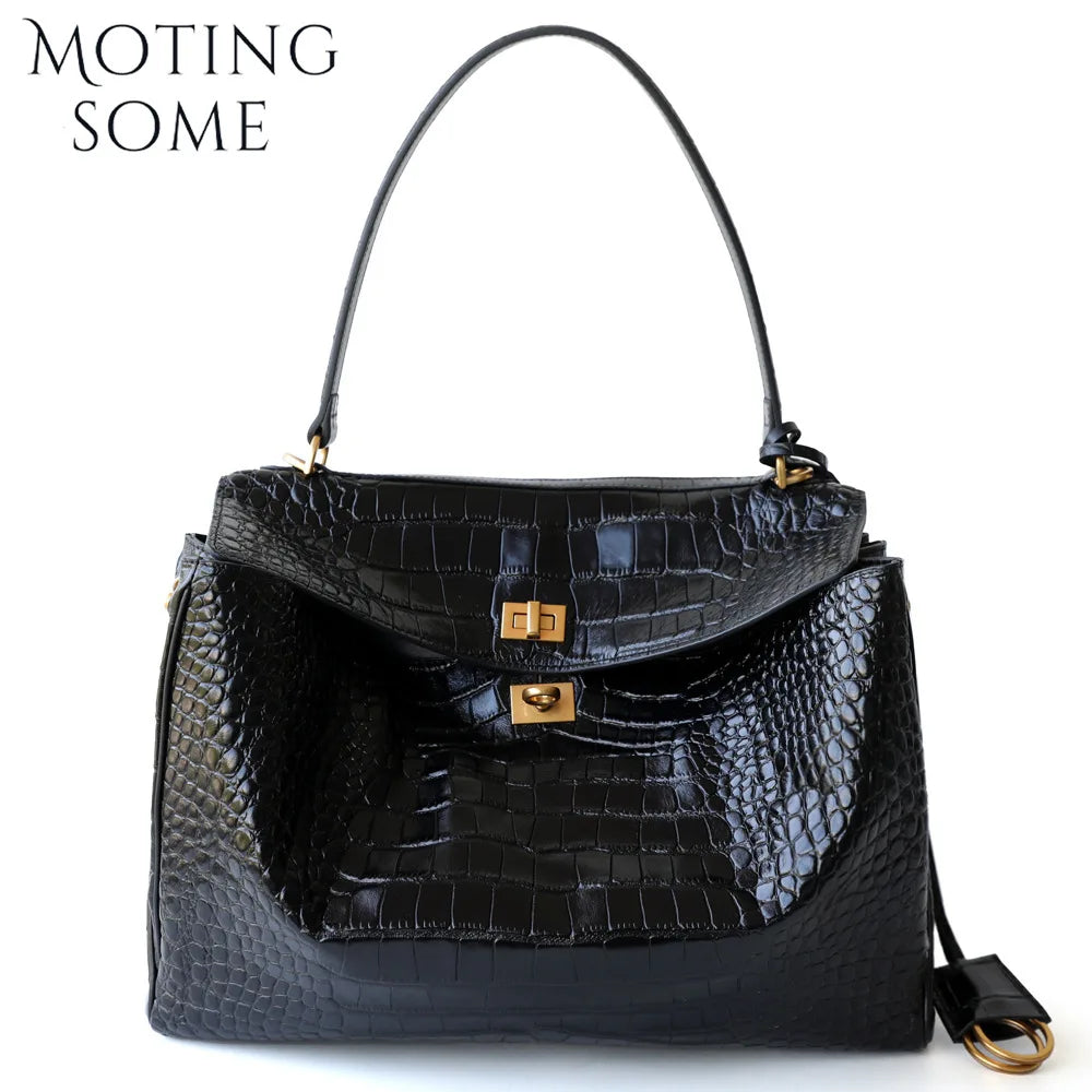 Motingsome 2024 Rodeo Buckle Woman Luxury Designer Bags Cow Leather Handbag Fashion Lady Pouch Retro Underarm Purses Tote New