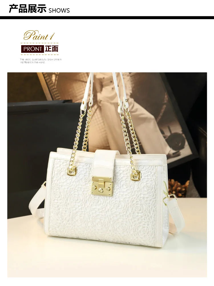 Fashion Noble Women Shoulder Lace Crocodile Print Handbag Luxury Patent Leather Chains Elegant Tote Ladies Clutch Bags 2023 New