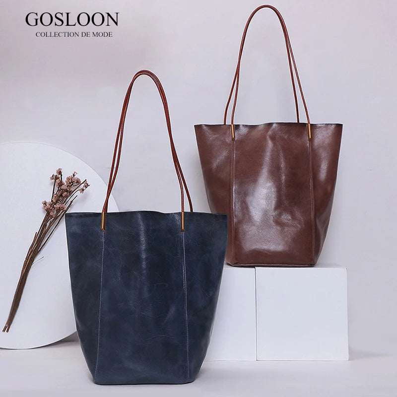 GOSLOON-198 Luxury Genuine Leather Women Shoulder Bags Large Capacity Female Totes Bag Original Leather Lady Handbag Casual