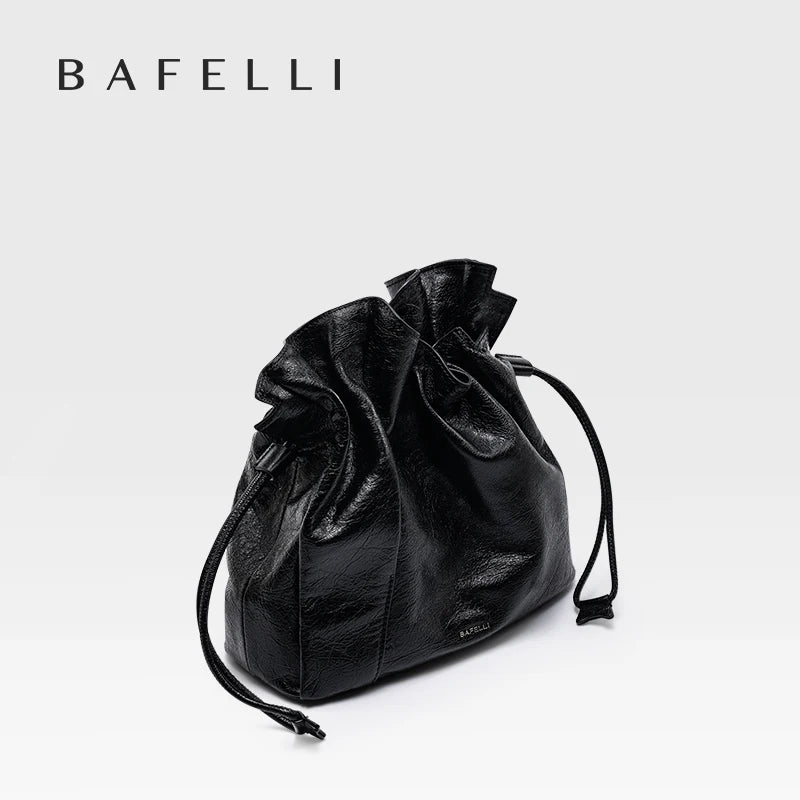 BAFELLI 2024 NEW WOMEN'S BAG LEATHER CASUAL BUCKET HANDBAGS FOR FEMALE TREND FASHION SHOPPER PURSE LUXURY BRAND SHOULDER