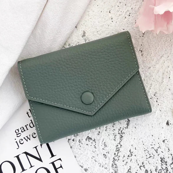 Luxury Designer Woman's Wallet Envelope Folding Coin Purse Custom Name Fashion Card Holder Genuine Leather Cowhide Money Clip