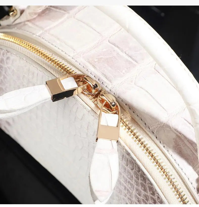 2024 Luxury Crocodile Leather Himalayan White Crossbody Bag For Women's Genuine Leather Half Round Saddle Bag Fashion Handbag 45