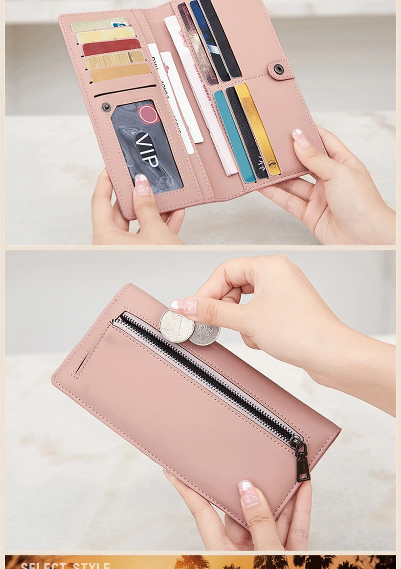 Custom Gold Name Long Women Wallets Rfid Solid Color Hasp Female Wallet Card Holder Luxury Women'S Purses Coin Pocket