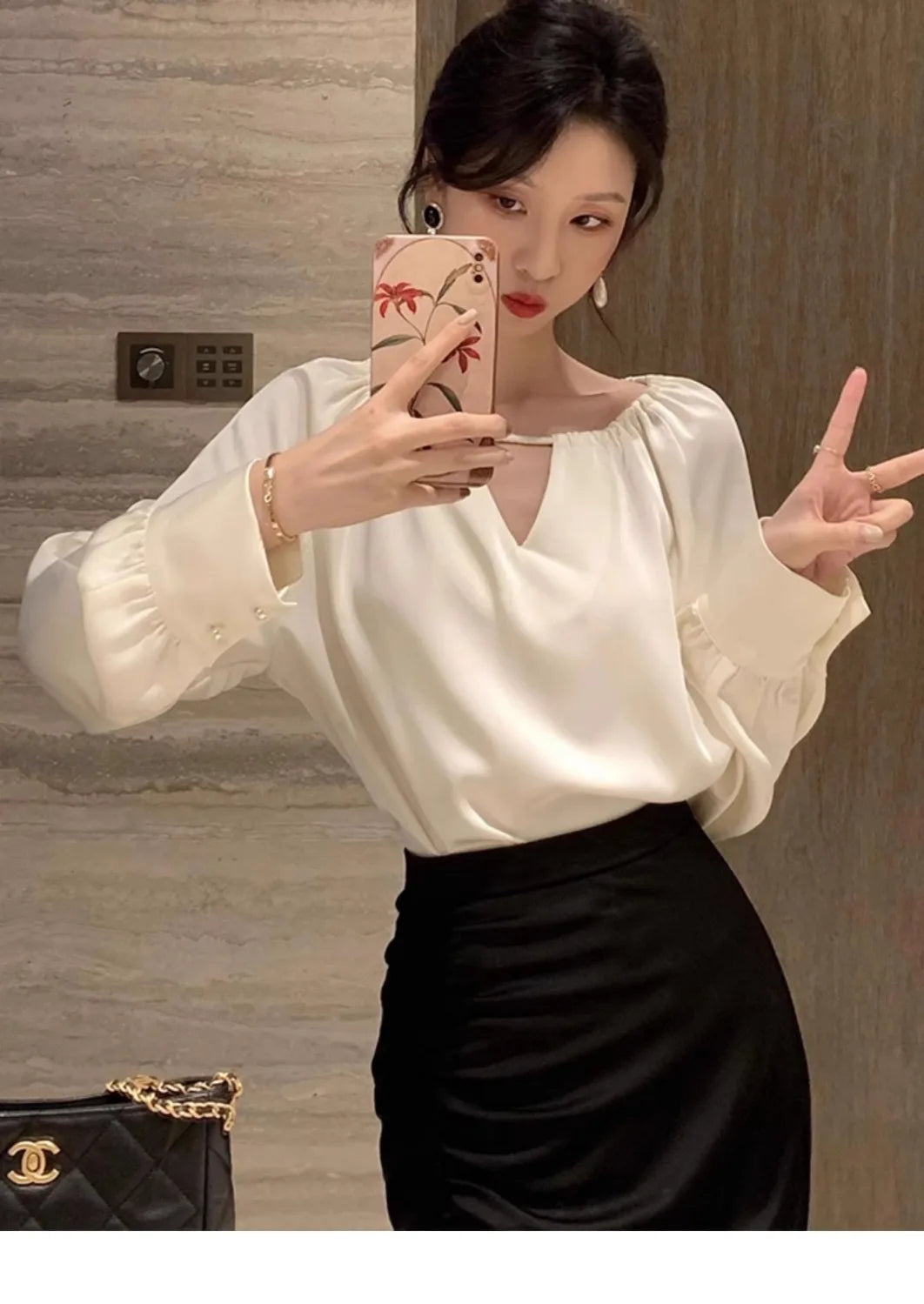 Women Clothing Fashion Casual Out Chiffon Top Spring Autumn Elegant Chic Long Sleeve Blouse Office Lady Solid Loose Pullover