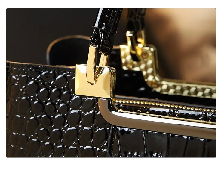 Luxury Bags For Women Crocodile Patent Leather Messenger Bag Large Capacity Female Tote 2023 Brand Designer Handbag