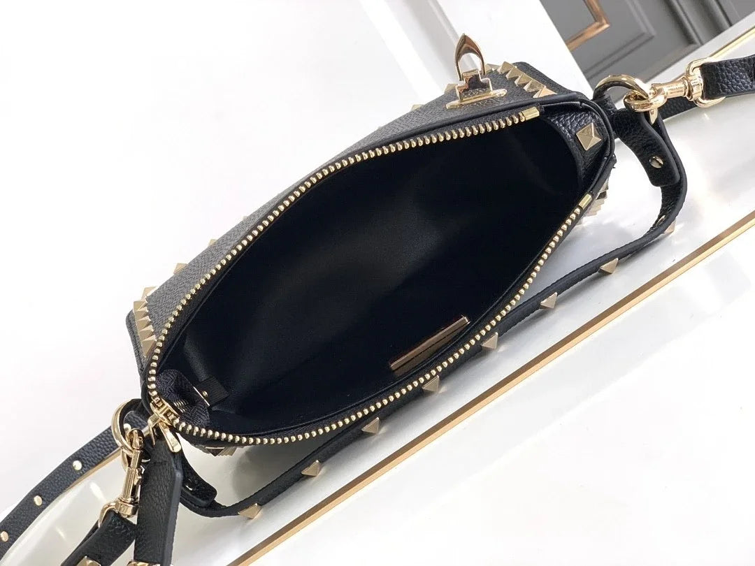 Stud rivet designer black luxury design small crossbody bag fashion leather shoulder messenger women purses and handbags