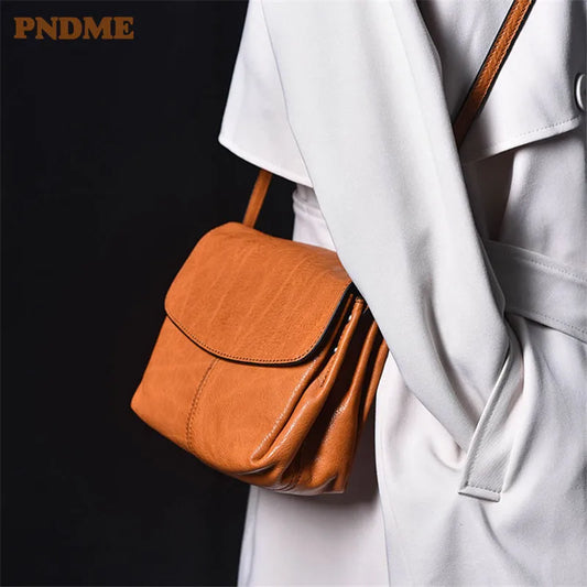 PNDME casual simple outdoor genuine leather women's shoulder bag fashion luxury high quality real cowhide party crossbody bag