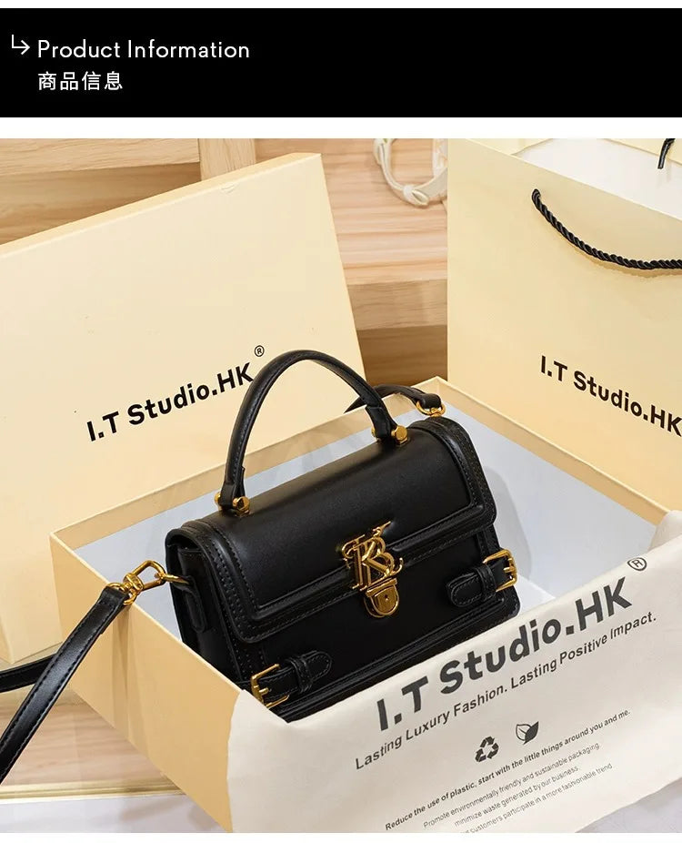 Luxury Women's Genuine Leather Handheld Small Square Bag with Advanced Texture Retro Bag 2024 New Designer One Shoulder Crossbod