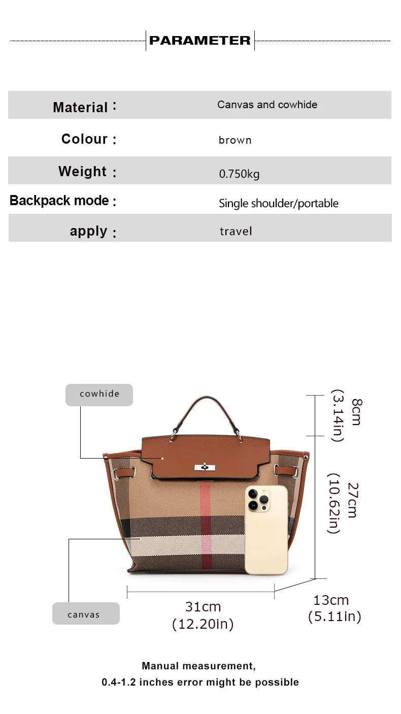 Aidran Retro bag with flap for women, large capacity canvas bag with real cowhide stitching, high-end atmosphere novelty of 2024