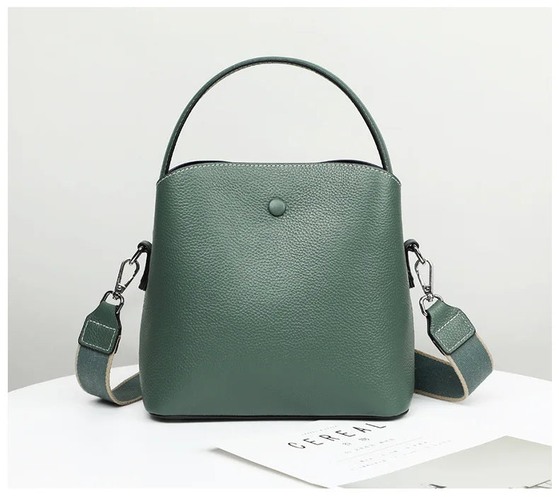 Luxury Handbags Women Crossbody Messenger Bag Genuine Leather Two Straps 2022 New Fashion Bucket Shoulder Bag