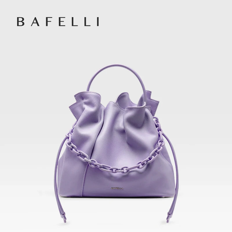 BAFELLI 2024 NEW WOMEN'S BAG LEATHER CASUAL BUCKET HANDBAGS FOR FEMALE TREND FASHION SHOPPER PURSE LUXURY BRAND SHOULDER