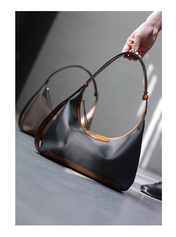 2022 New Arrival Underarm Bag Women Genuine Leather Crossbody Bag Fashion Female Nylon Handbag Luxury Messenger Purses