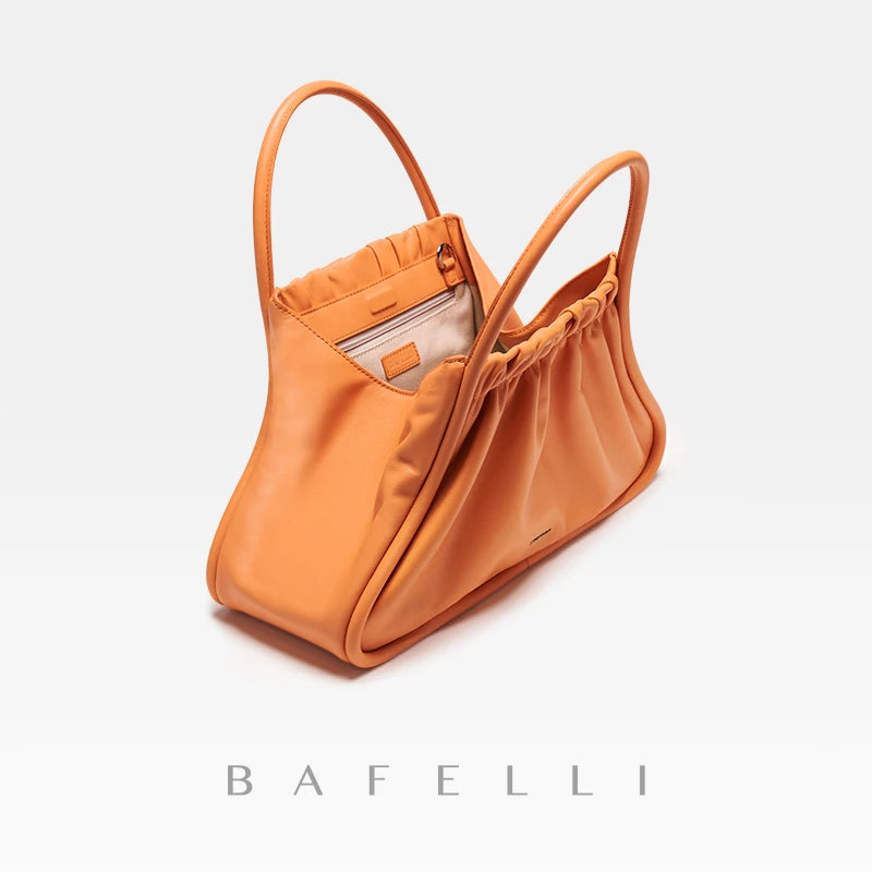 BAFELLI 2023 NEW WOMEN'S BAG RUCHED STYLE TRENDING GENUINE LEATHER SHOPPER PURSE LUXURY BRAND DESIGNER SHOULDER HANDBAGS