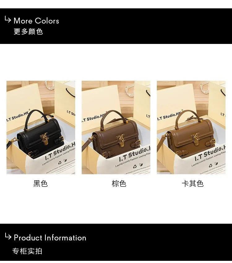 Luxury Women's Genuine Leather Handheld Small Square Bag with Advanced Texture Retro Bag 2024 New Designer One Shoulder Crossbod