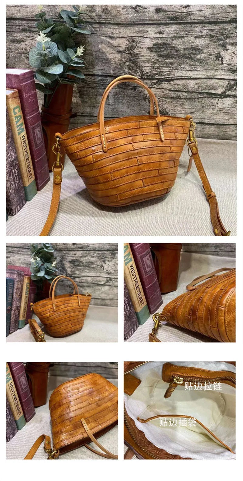 Vintage handmade high quality genuine leather woven women's handbag organizer designer luxury real cowhide female shoulder bag