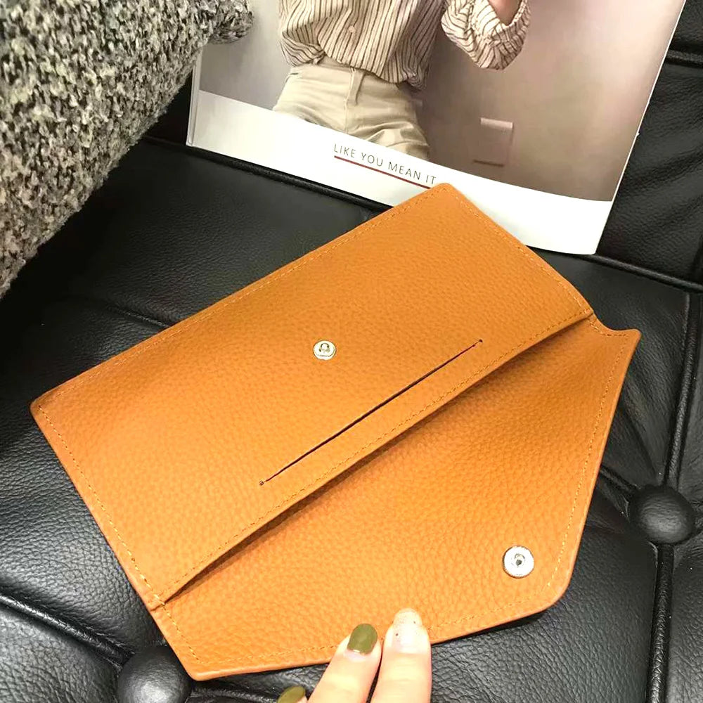 Envelope Long Women Wallet Slim Genuine Leather Female Phone Hand Purse Luxury Cowhide Classic Clutch Bag Card Holder Wallet