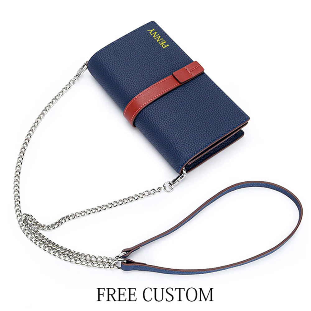 Custom Letters Genuine Leather Wallet Woman Card Holder Folding Fashion Luxury Brand Card Wallet Casual Business Coin Purse