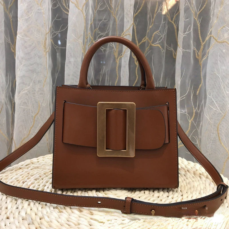 Handbags for Women 2022 Designer Luxury Genuine Leather Metal Square Buckle Shoulder Crossbody Bag Fashion Top Quality Tote Bag