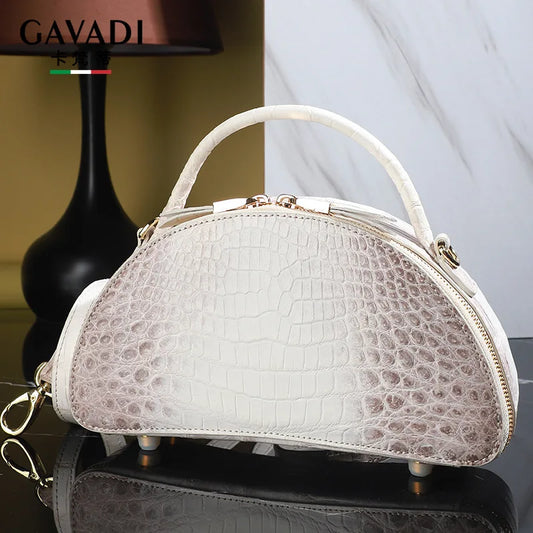 2024 Luxury Crocodile Leather Himalayan White Crossbody Bag For Women's Genuine Leather Half Round Saddle Bag Fashion Handbag 45