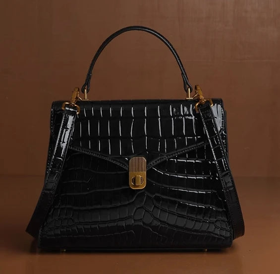 Luxury Handheld Cowhide Crocodile Pattern Bag for Women's Genuine Leather Bag 2024 Autumn New High Fashion Women's Bag