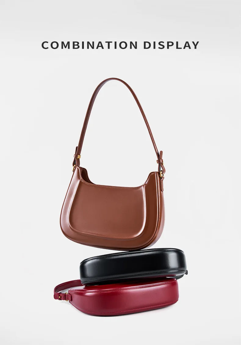 Genuine leather red shoulder bag woman minimalist crossbody bag cowhide handbags female luxury bag armpit bag saddle bag