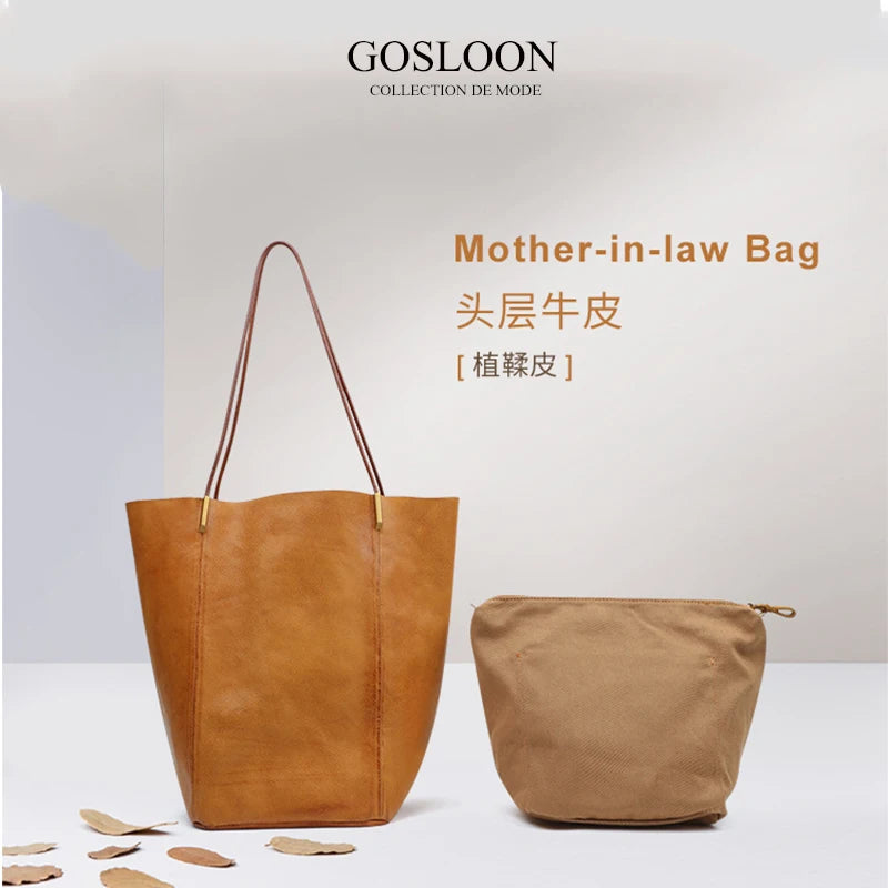 GOSLOON-198 Luxury Genuine Leather Women Shoulder Bags Large Capacity Female Totes Bag Original Leather Lady Handbag Casual