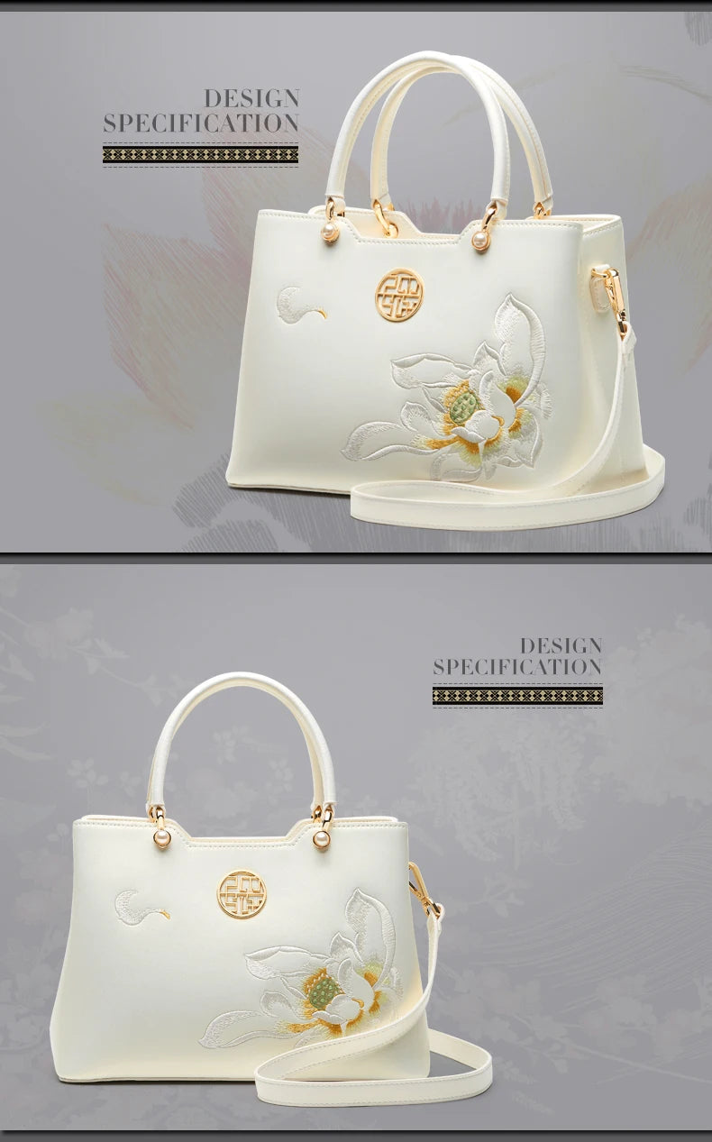 PMSIX Brand 2024 New Women's Luxury White Leather Handbag Elegant Embroidery Women's Designer Shoulder Bag Simple Crossbody Bag