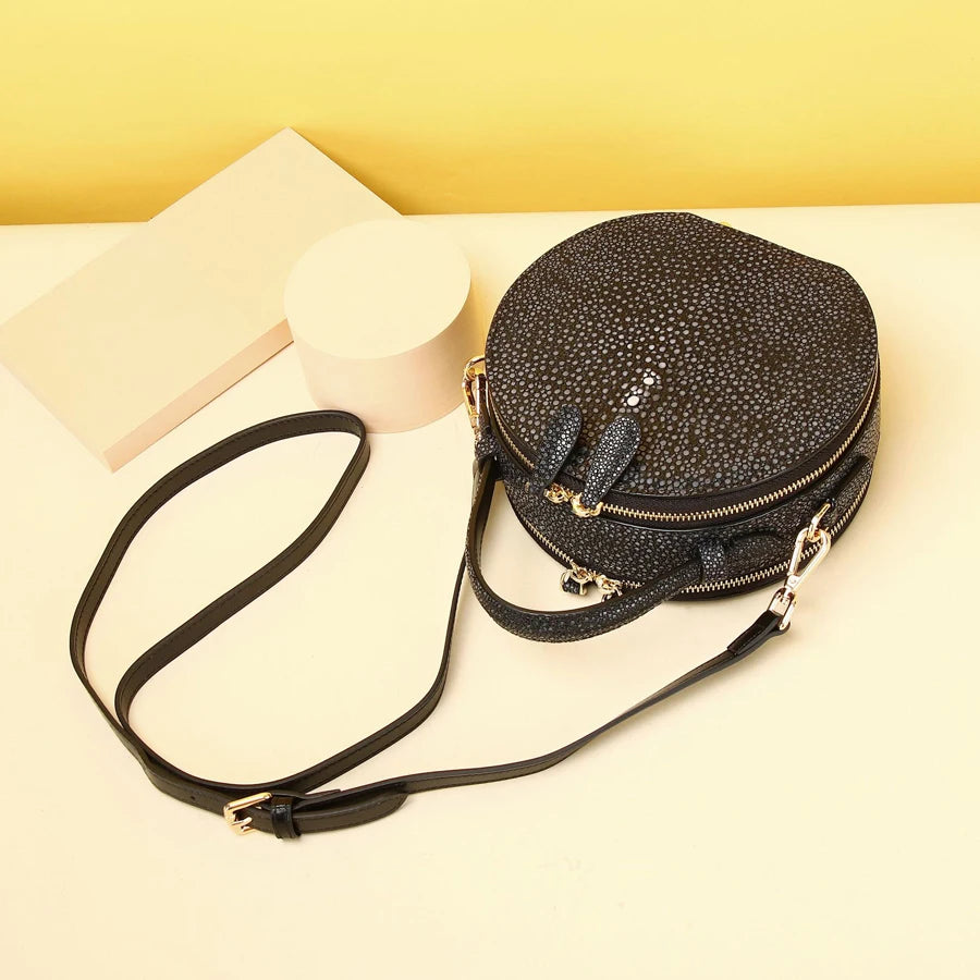 2023 Winter New Fashion Round Bag Women's Handbag Cowhie Leather Women's Bag Luxury Designer Genuine Leather Female Bag