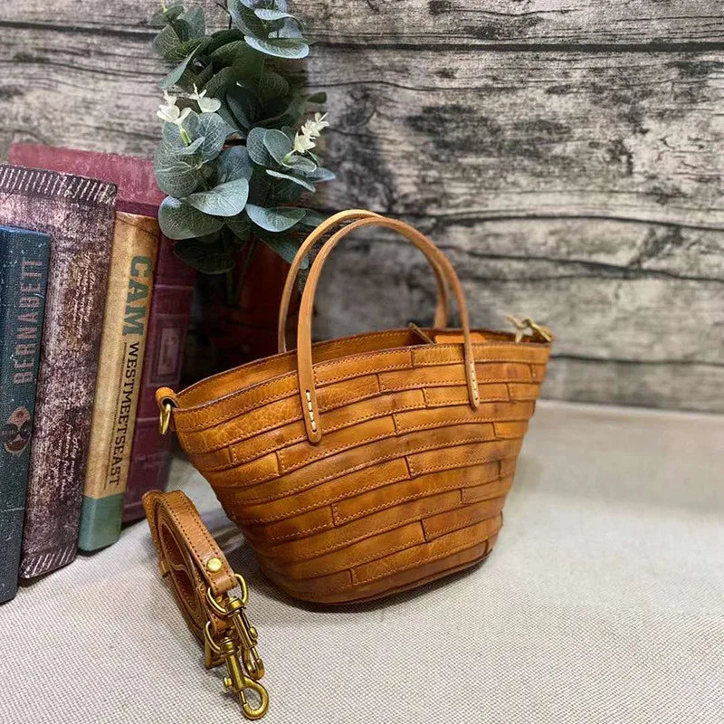 Vintage handmade high quality genuine leather woven women's handbag organizer designer luxury real cowhide female shoulder bag