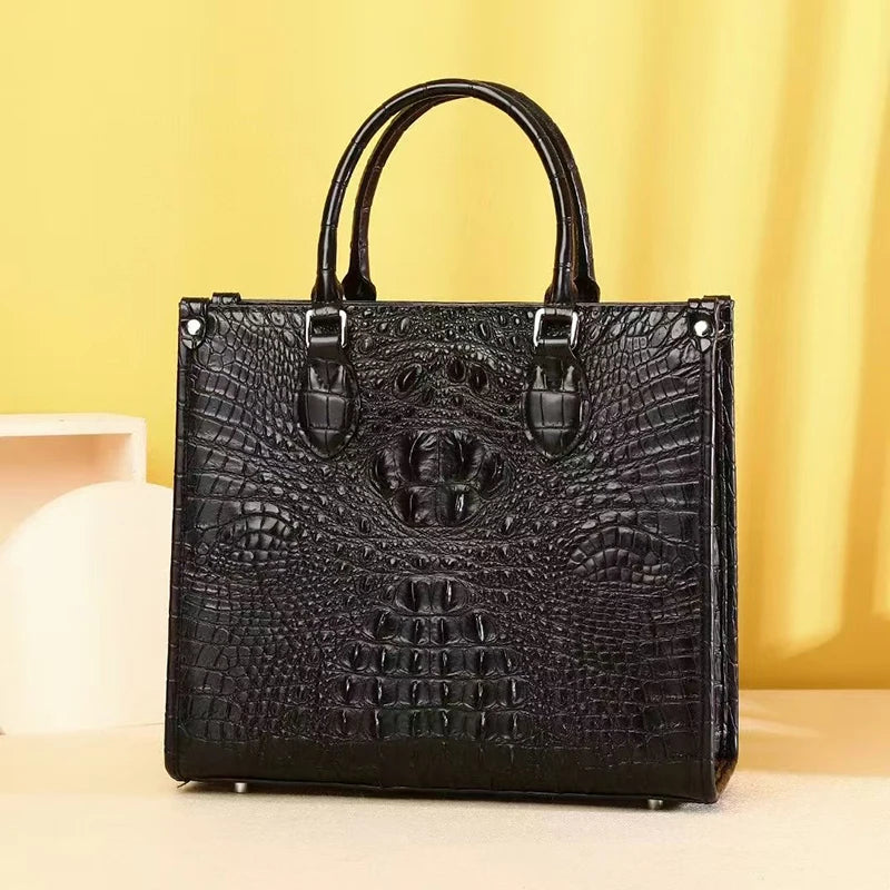 Real leather women's bag fashion luxury designer handbags famous brands cowhide crocodile pattern women's handbag black