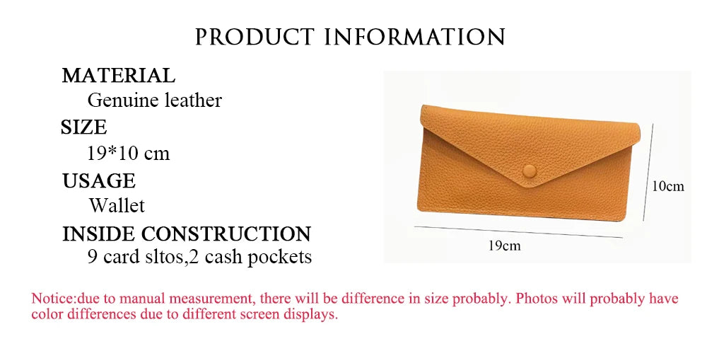 Envelope Long Women Wallet Slim Genuine Leather Female Phone Hand Purse Luxury Cowhide Classic Clutch Bag Card Holder Wallet