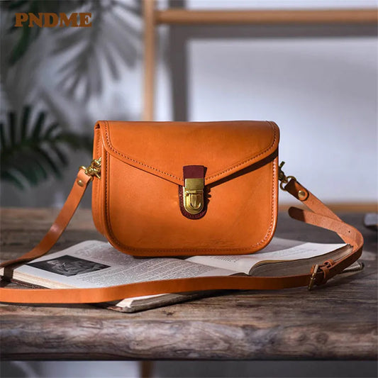 PNDME Fashion Outdoor Party Genuine Leather Ladies Cute Small Shoulder Bag Luxury Natural Real Cowhide Women's Crossbody Bag