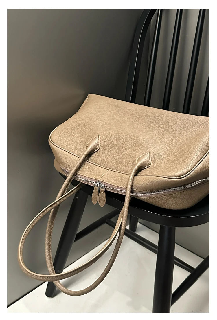 New Large Flipped High-grade Commuter Laptop Pillow Tote Marroon Natural Cow Leather Women Handbag Leisure Office Shoulder Bag