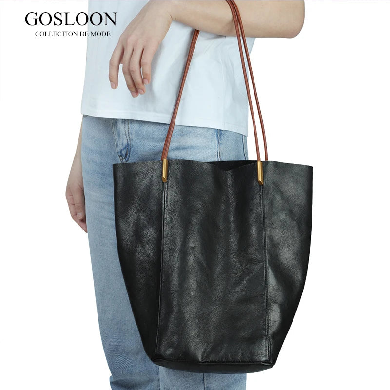 GOSLOON-198 Luxury Genuine Leather Women Shoulder Bags Large Capacity Female Totes Bag Original Leather Lady Handbag Casual