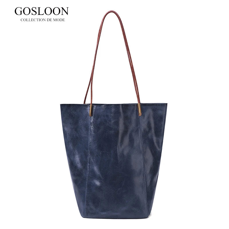 GOSLOON-198 Luxury Genuine Leather Women Shoulder Bags Large Capacity Female Totes Bag Original Leather Lady Handbag Casual