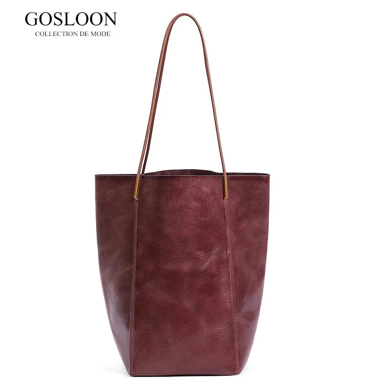 GOSLOON-198 Luxury Genuine Leather Women Shoulder Bags Large Capacity Female Totes Bag Original Leather Lady Handbag Casual