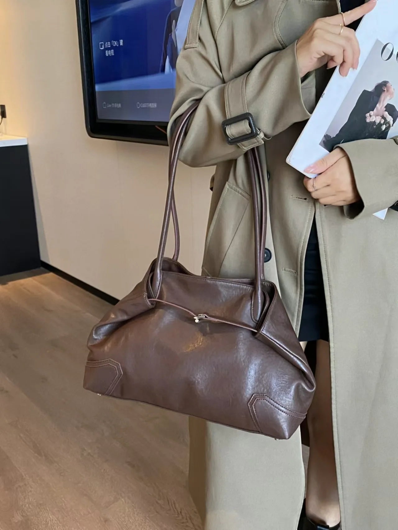 First Layer Cow Leather Female Tote Beige Coffee Luxury Design Long-handle Handbag Practical and Durable Armpit Shoulder Bag