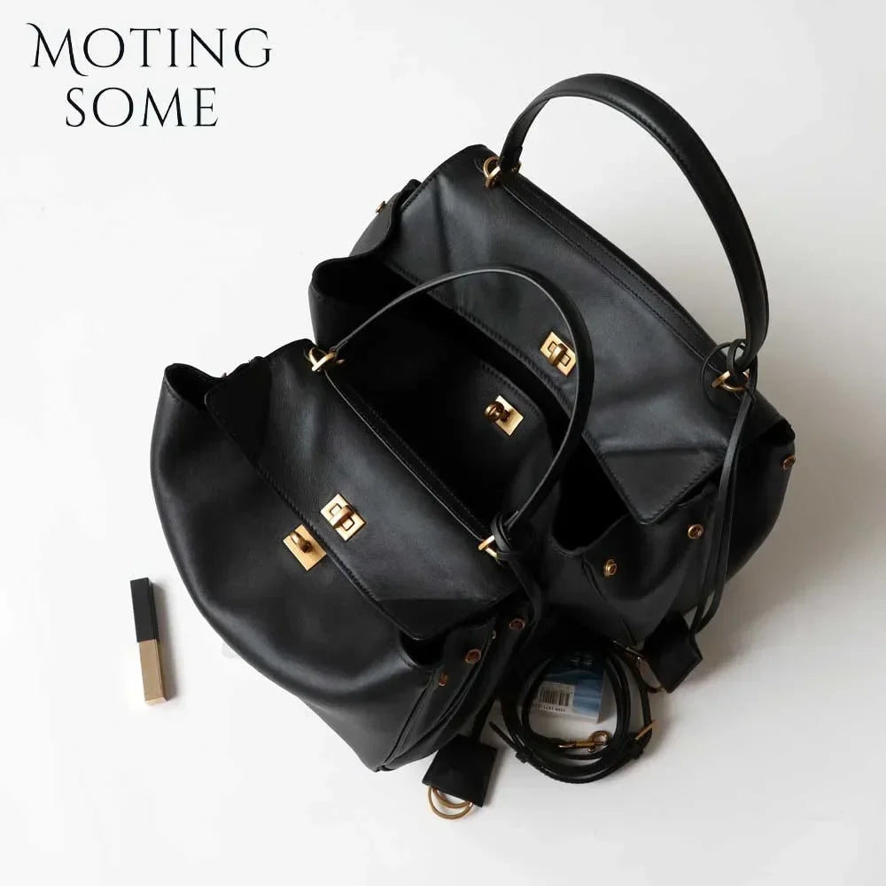 Motingsome 2024 Rodeo Buckle Woman Luxury Designer Bags Cow Leather Handbag Fashion Lady Pouch Retro Underarm Purses Tote New