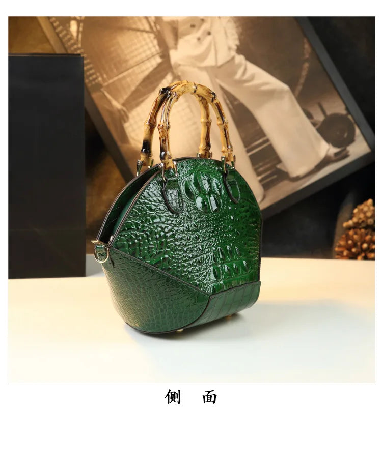 Woman Wedding Party Handbag Niche Luxury Bamboo Handle Bag Crocodile Pattern Woman Bag Fashionable Shoulder Lady Shell Bag 2023