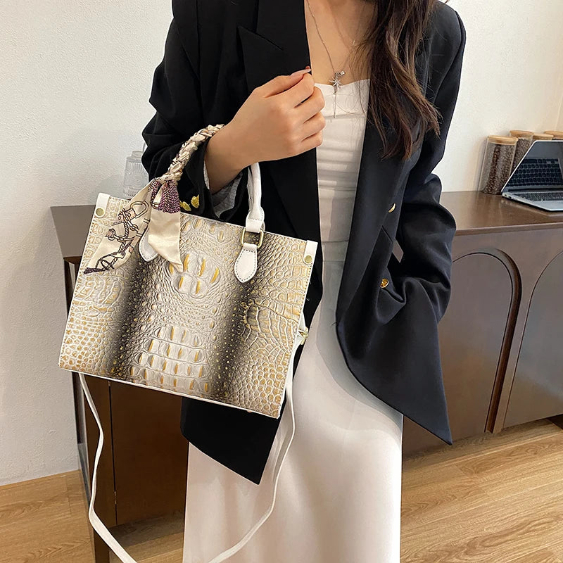 Luxury Crocodile Pattern Pu Leather Shoulder Crossbody Bag For Women Designer Classic Handbag Large Capacity Tote Commuter Bags